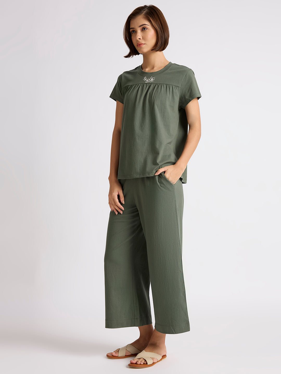 COTTON JERSEY EMBROIDERED ESSENTIAL LOUNGESET