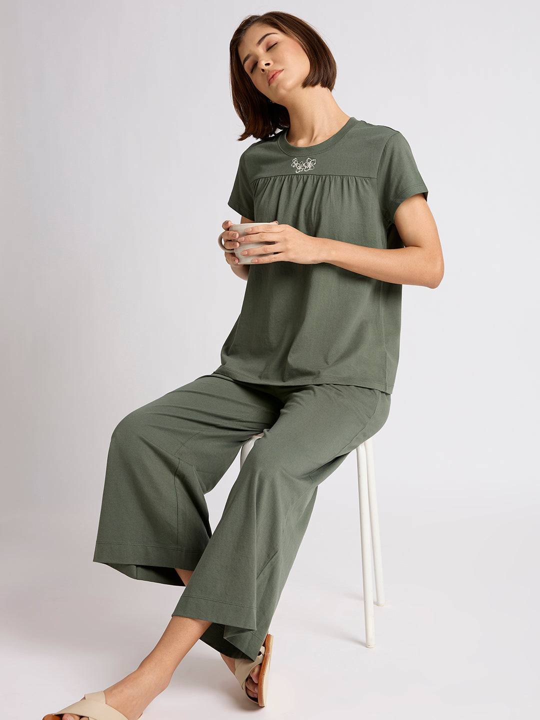 COTTON JERSEY EMBROIDERED ESSENTIAL LOUNGESET