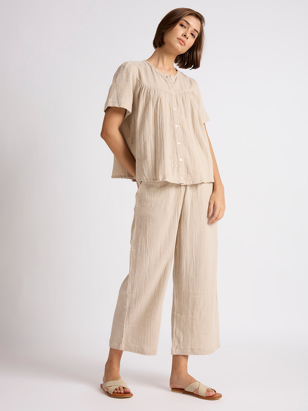 COTTON DOUBLE FABRIC GATHERED BASQUE LOUNGESET