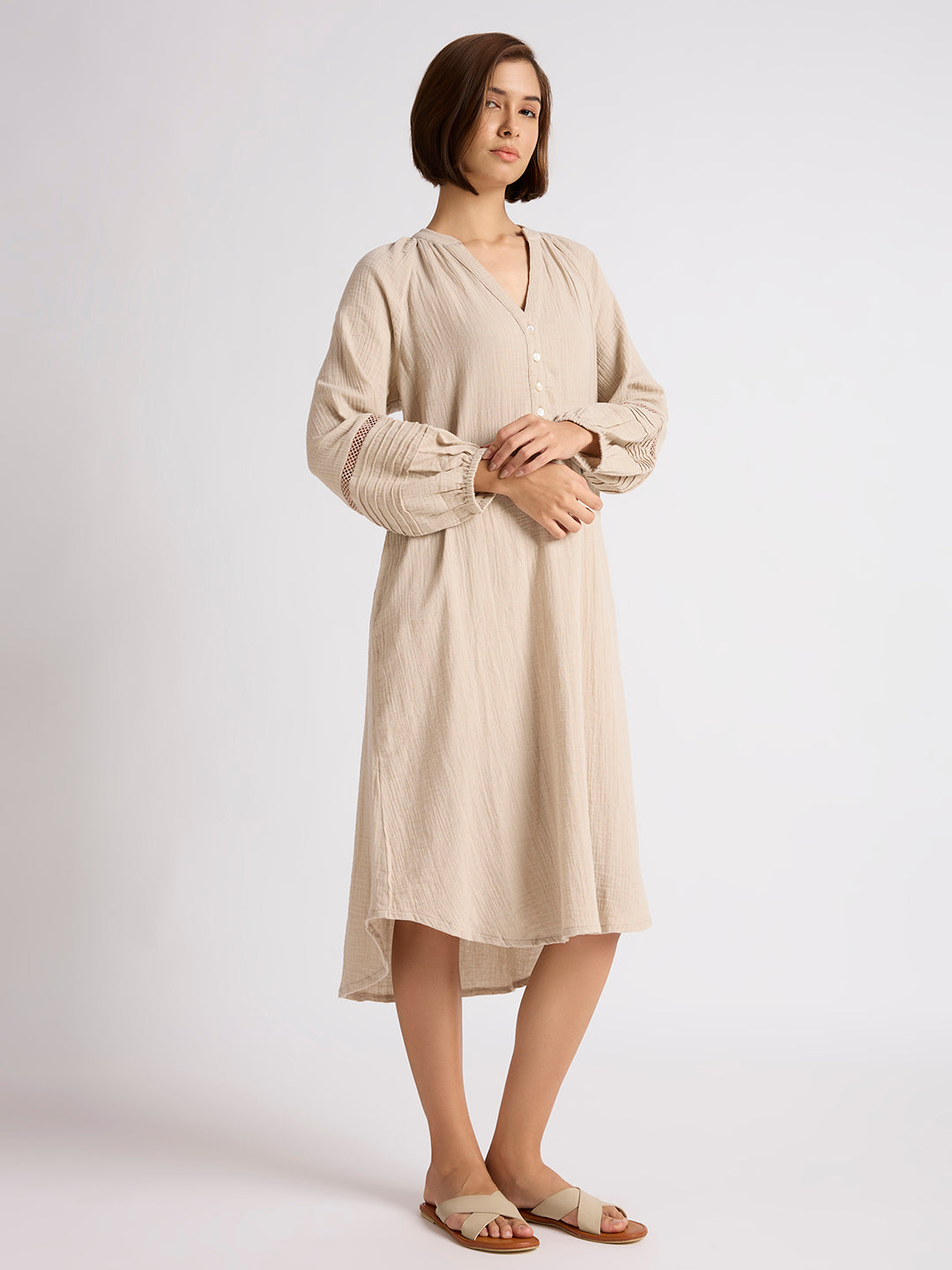 DOUBLE FABRIC COTTON CRINKLE NIGHTDRESS