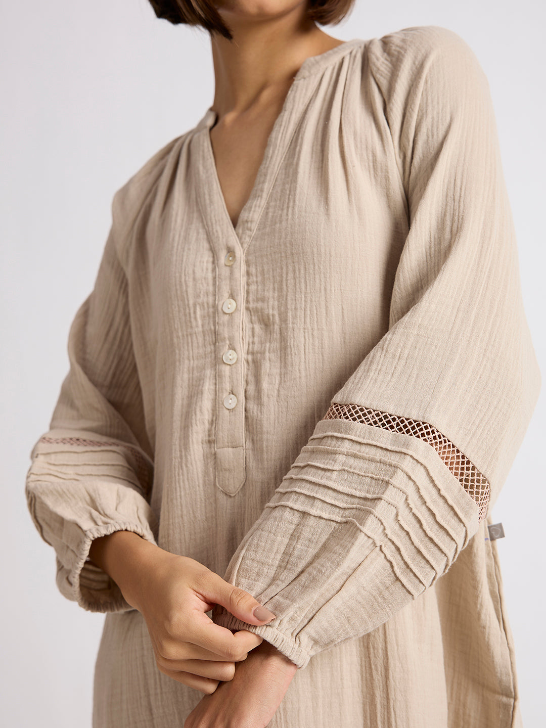 DOUBLE FABRIC COTTON CRINKLE NIGHTDRESS