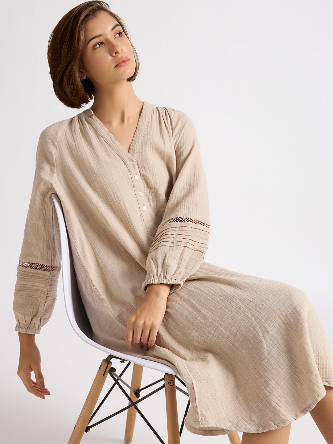 DOUBLE FABRIC COTTON CRINKLE NIGHTDRESS