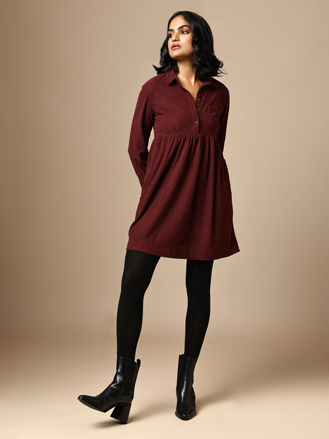 CORDUROY POP OVER SHIRT DRESS