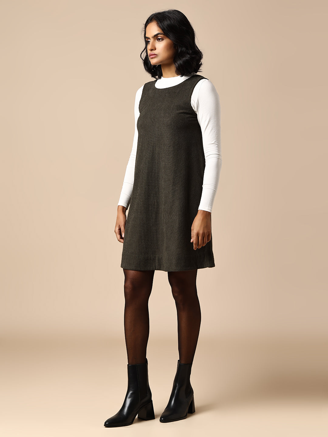 CORDUROY SWING DRESS W/ LAYERED TEE