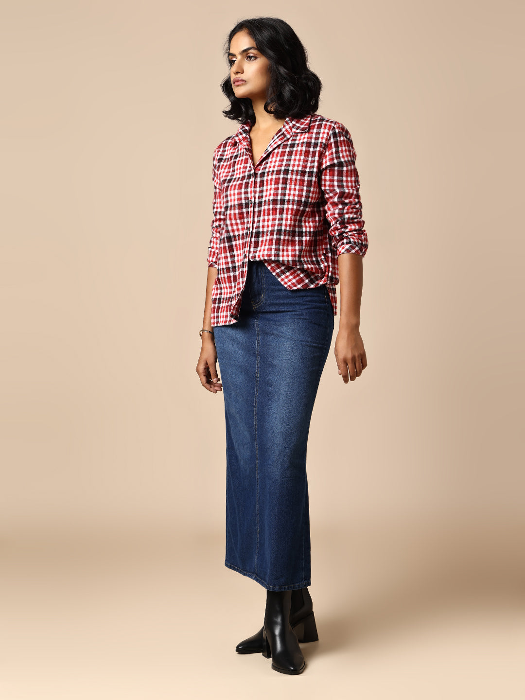 FLANNEL CHECKERED SHIRT W/ HIGH LOW HEM