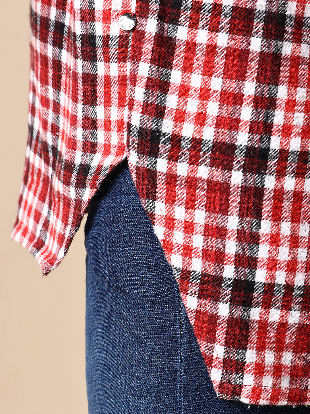 FLANNEL CHECKERED SHIRT W/ HIGH LOW HEM