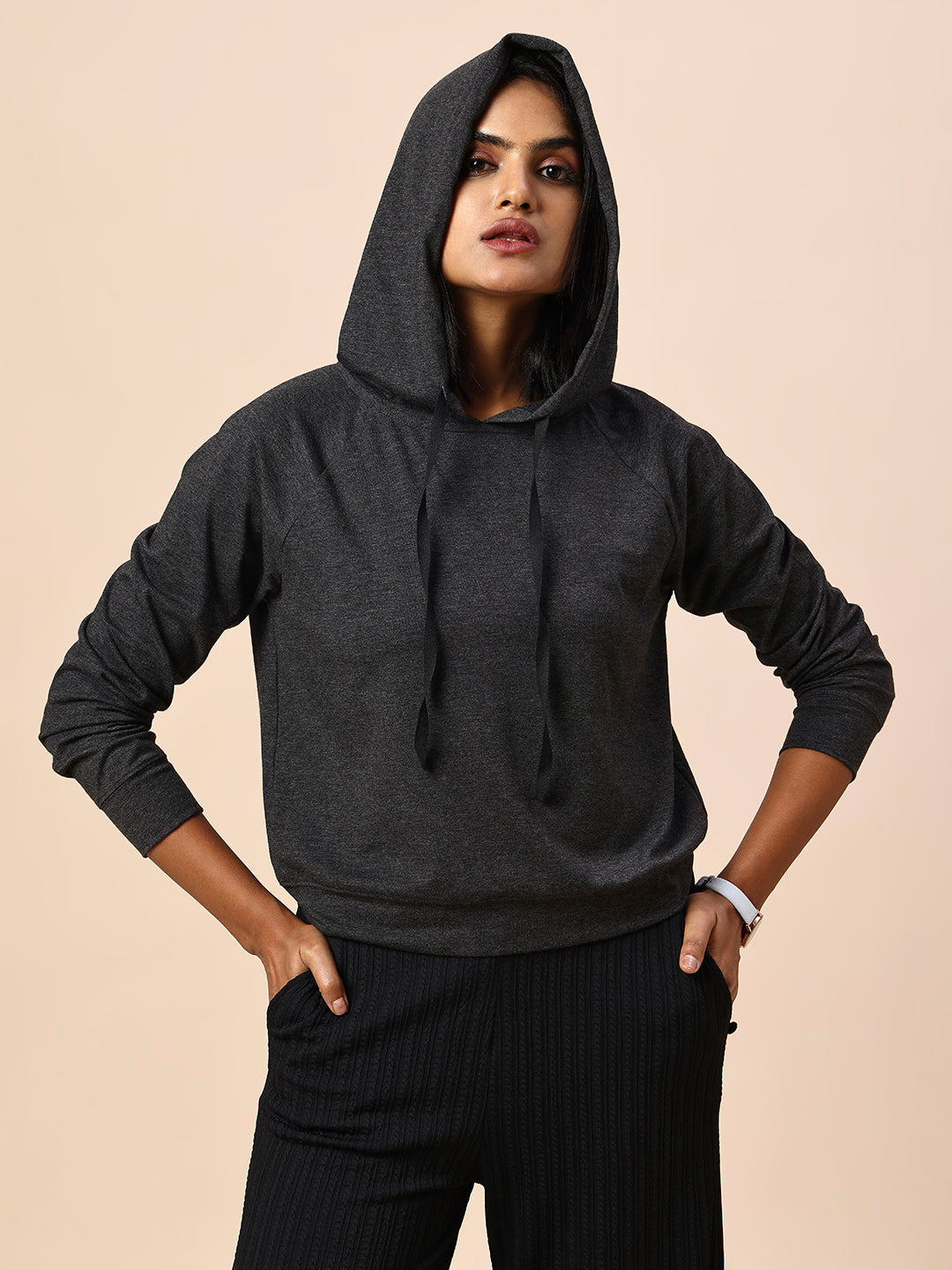 GREY MELANGE SWEATSHIRT W/ HOODIE