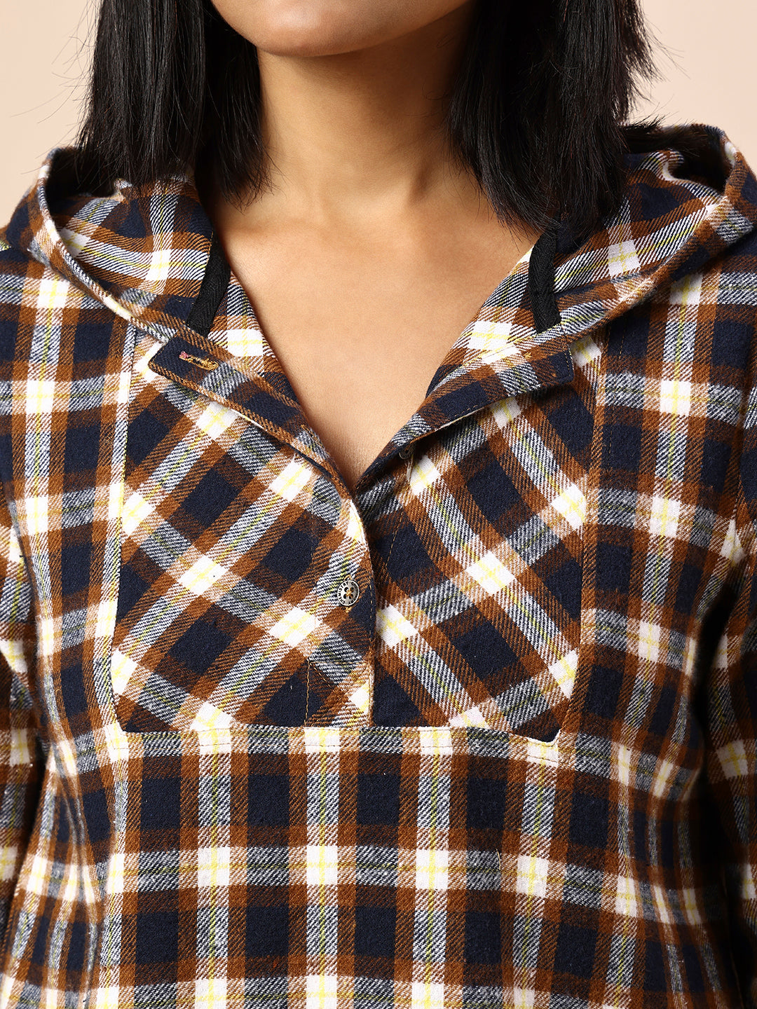 FLANNEL CHECKERED POP OVER SHIRT W/ HOODIE