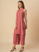 CRUSHED KURTA SET WITH SIDE BUTTONS