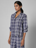 PINTUCKED RAYON SLUB RUFFLE-COLLAR SHIRT