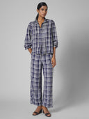 PINTUCKED RAYON SLUB RUFFLE-COLLAR SHIRT