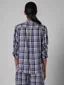 PINTUCKED RAYON SLUB RUFFLE-COLLAR SHIRT
