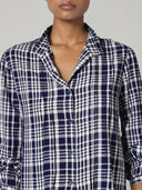 PINTUCKED RAYON SLUB RUFFLE-COLLAR SHIRT