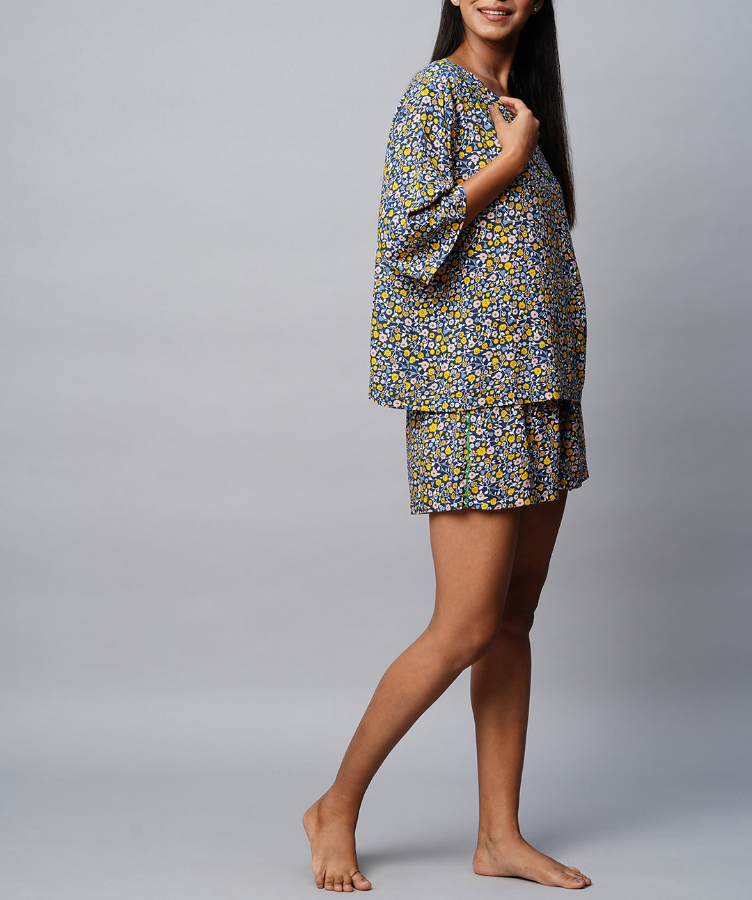 Viscose Printed Drop Shoulder Top And Shorts Set