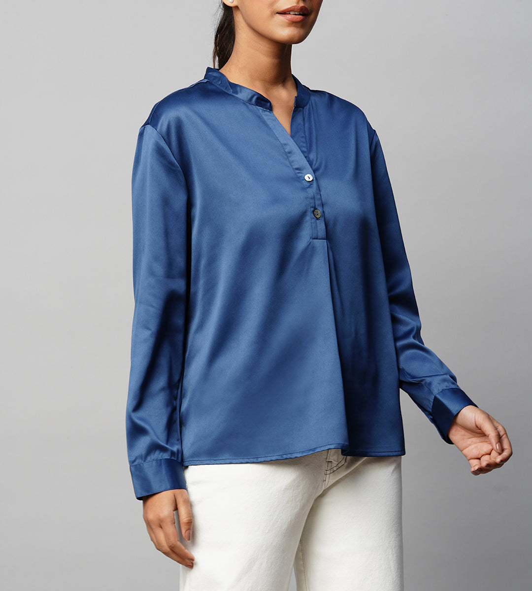 Satin Silk 1/2 Placket Pop Over Shirt