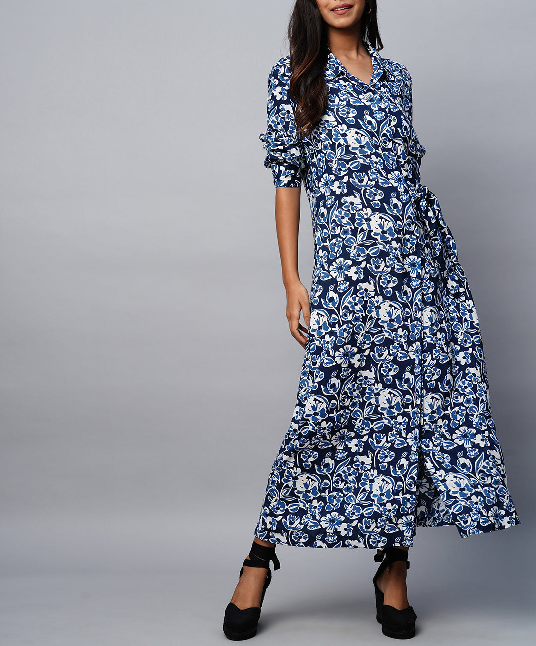 Printed Modal Shirt Dress With Side Tie
