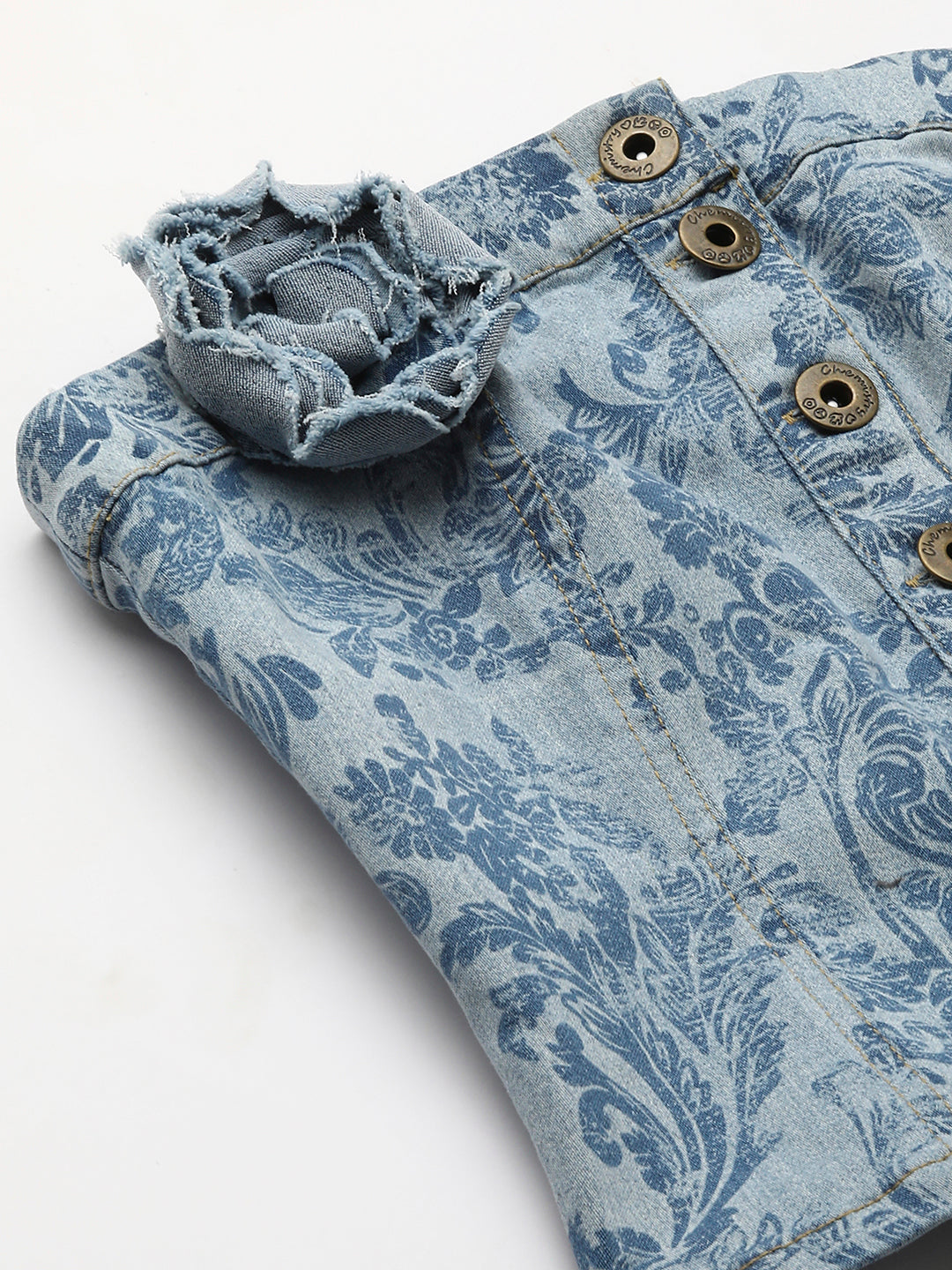 BAROQUE PRINTED DENIM CORSET & CROPPED JEANS CO-ORD SET