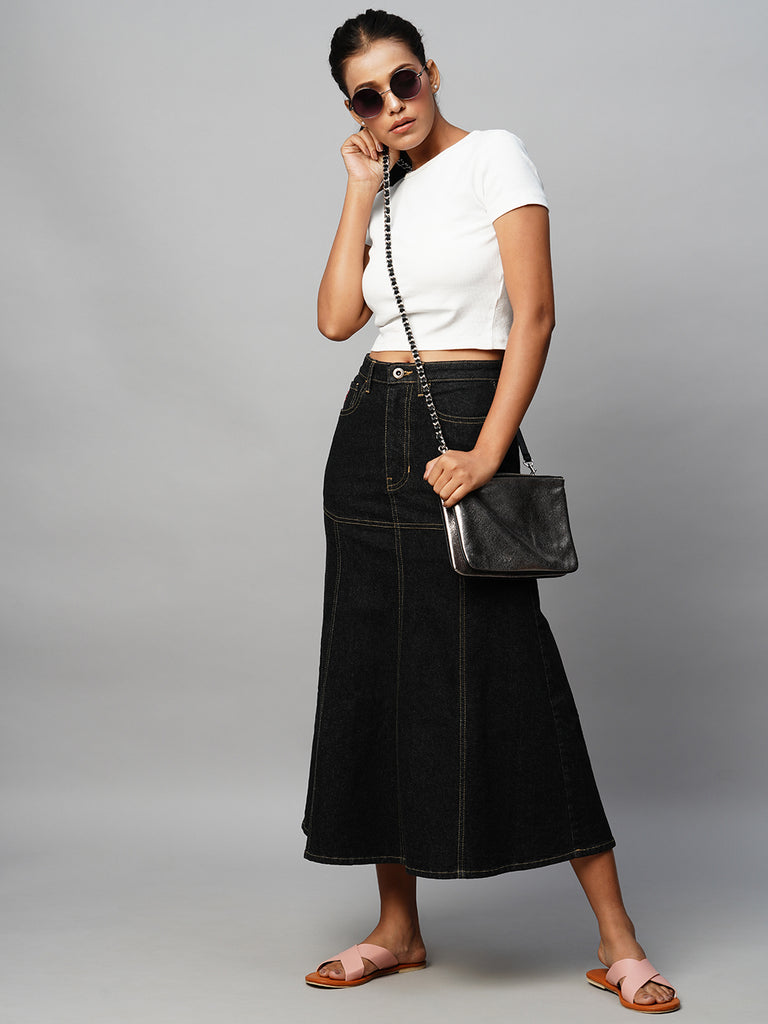 Y's 2023 SS DENIM FLARED SKIRT （Black）