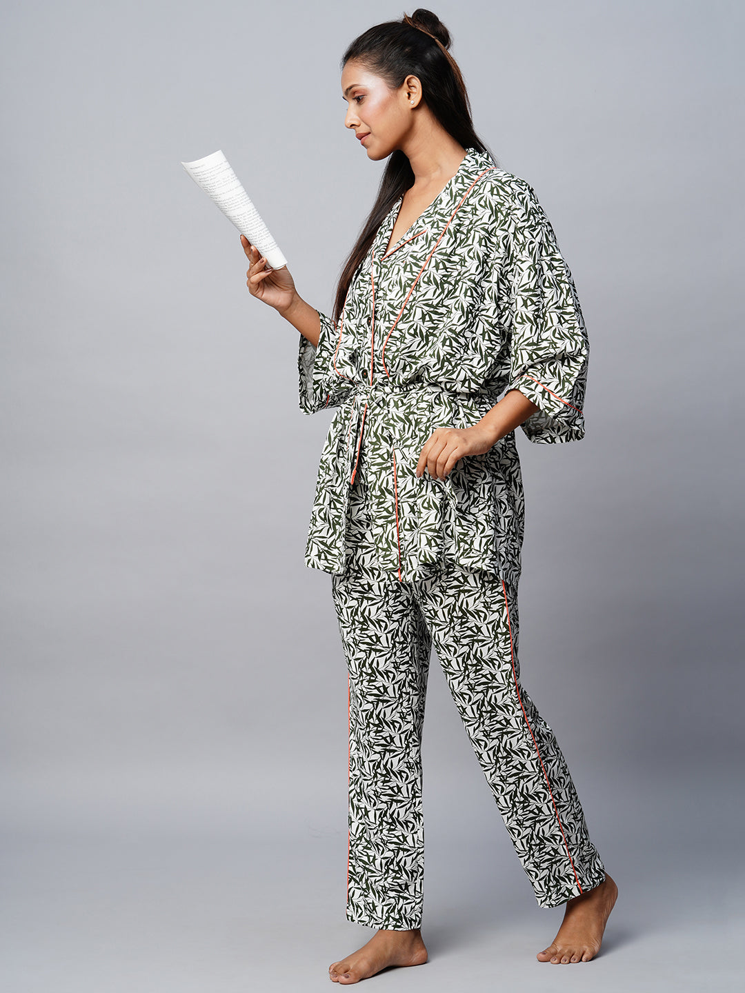Viscose Printed Pyjama Shirt & Pj Set W/ Kimono Wrap