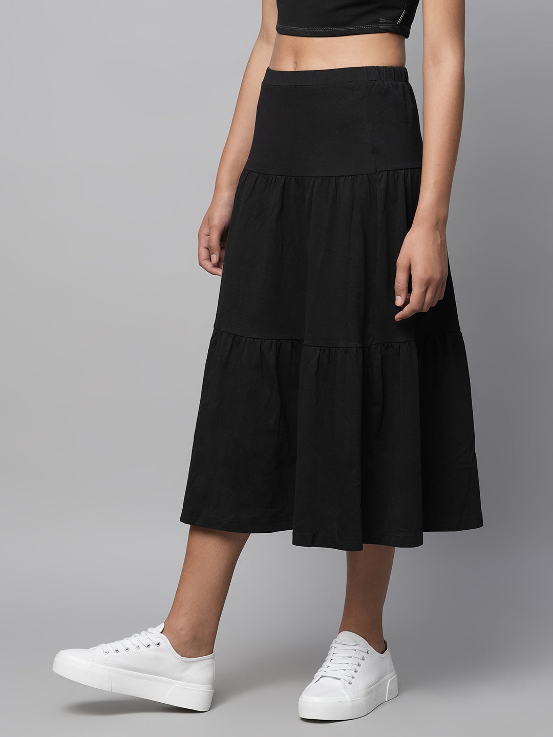 Cotton Jersey Tiered Skirt