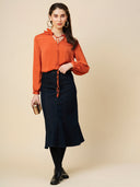 Hammered Satin Ruffled Collar Blouson