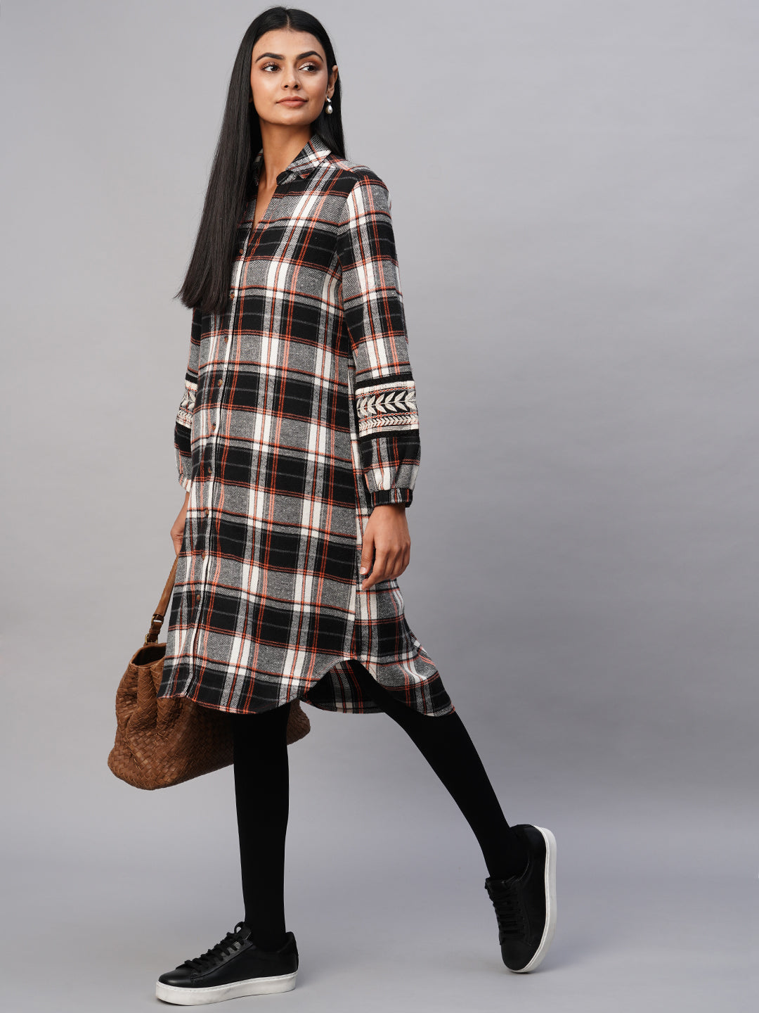 Brushed Flannel Embroidered Shirt Dress