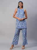 ABSTRACT PRINT VISCOSE INCUT KURTA  & PLEATED FLARED LEG PANT SET
