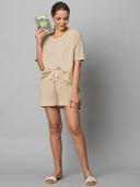 CRINKLE DOUBLE CREPE COTTON DROP SHOULDER TOP & SHORTS SET