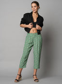 Viscose Crepe Butti Printed Pleated Cropped Pants
