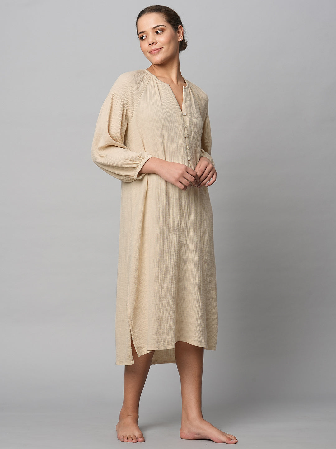 Crinkle Double Crepe Cotton Pop Over Lounge Dress