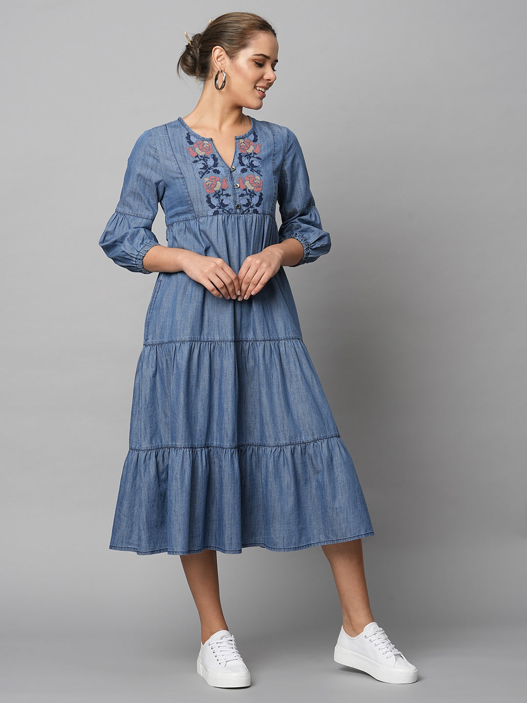 Denim Midi Dress | Harper Lyocell Denim Midi Dress | Dilli Grey