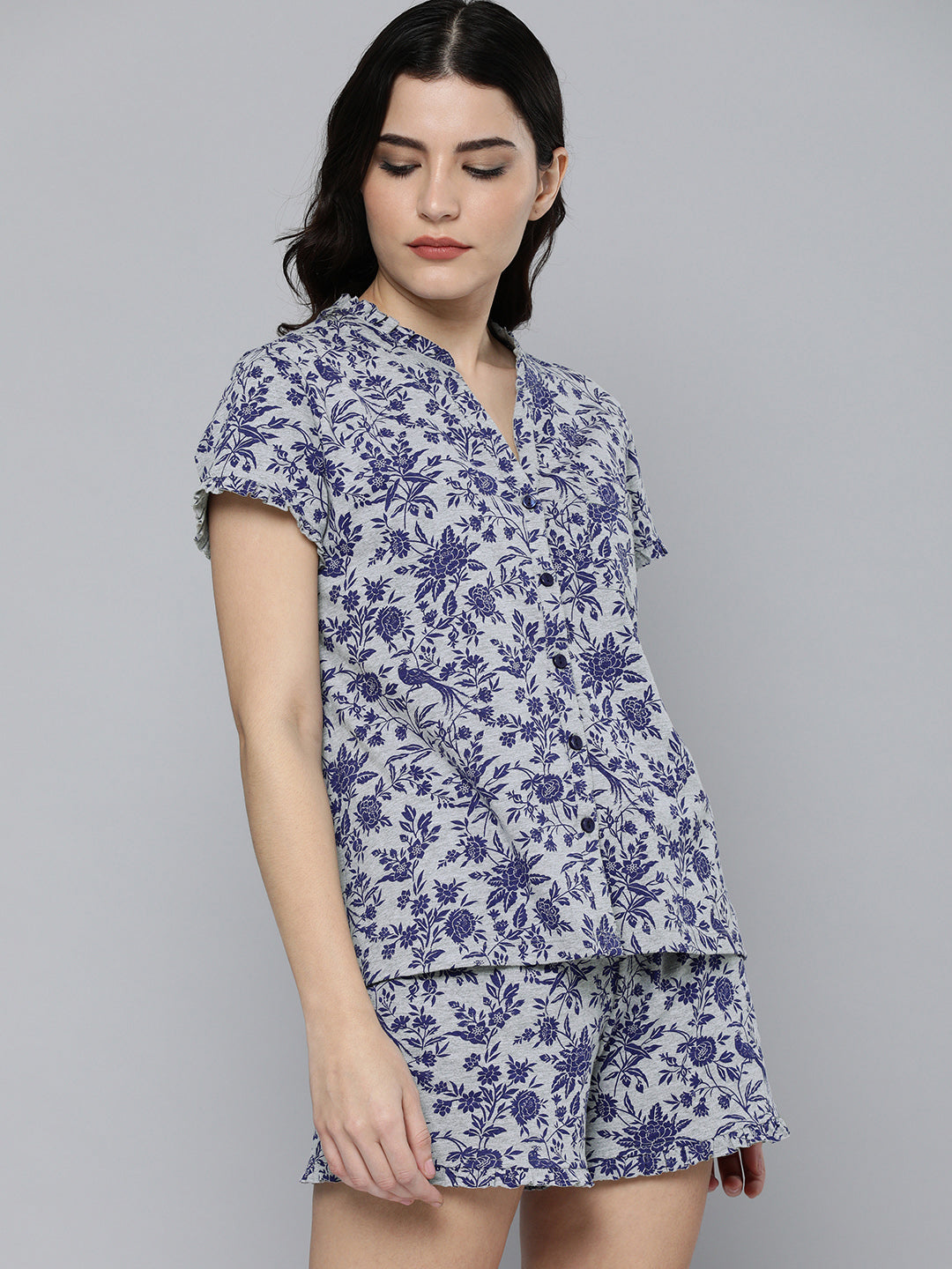 Printed Grey Melange Nightsuit