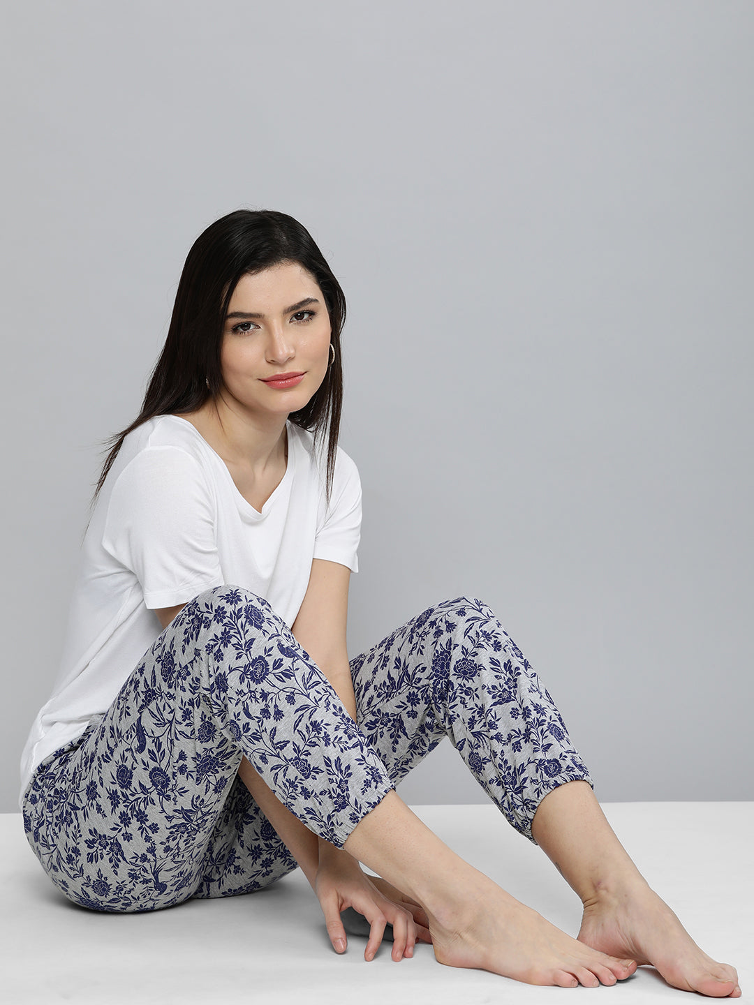 Printed Grey Melange Joggers