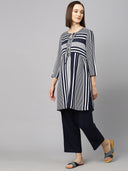 Embroided Stiped Viscose Crepe Kurta Set