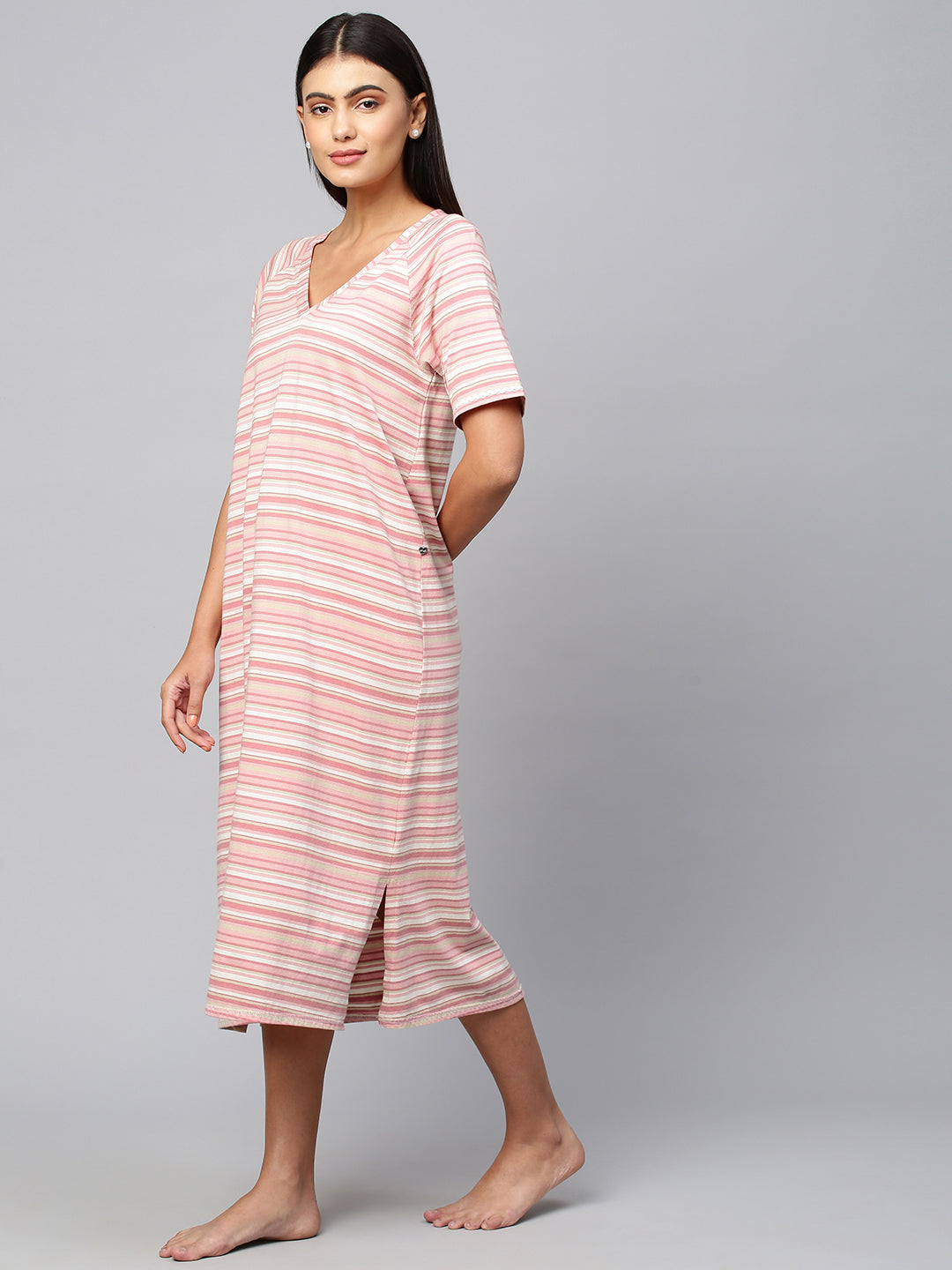 Cotton Viscose Striped Nightdress