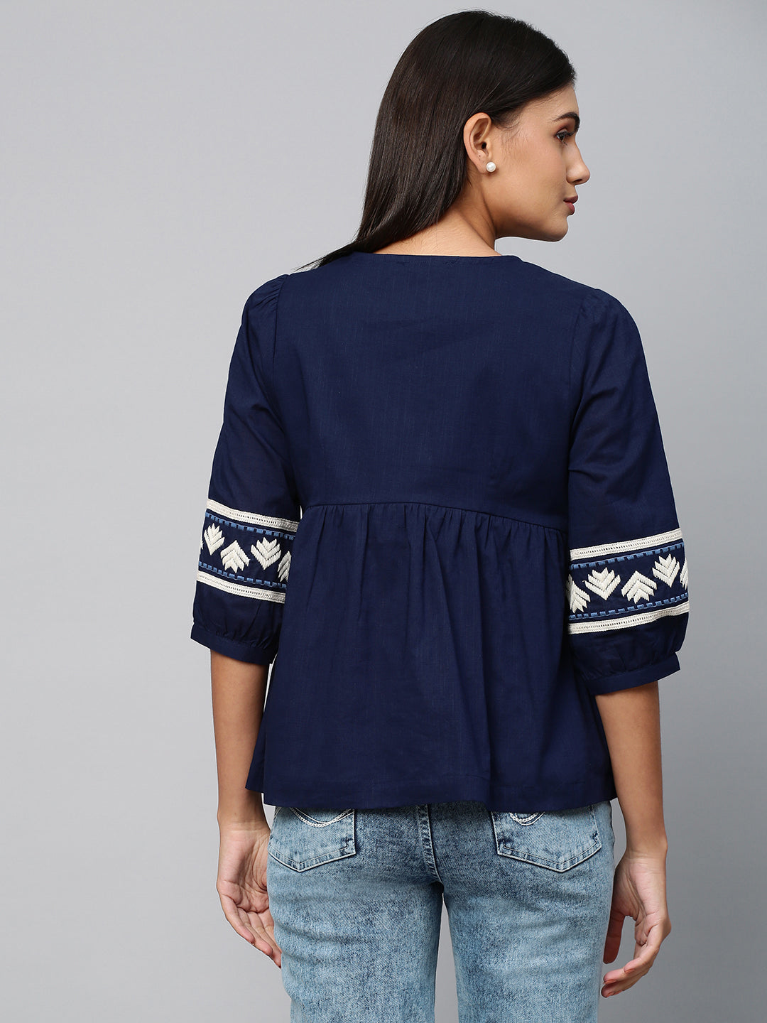 Embroidered Textured Cross Hatch Cotton Top