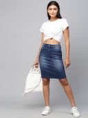 Dark Wash 5 Pocket Denim Pencil Skirt