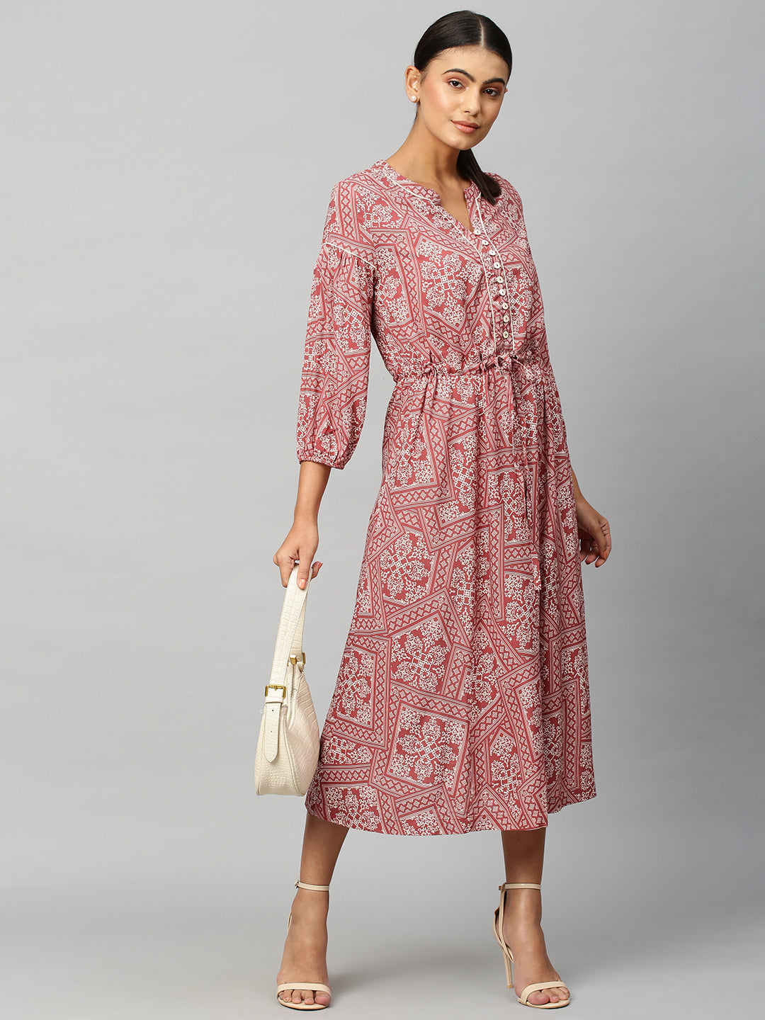 Printed Rayon Synched Waist Pop Over Shirt Dress