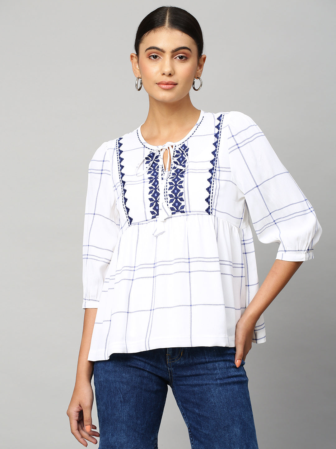 Embroidered Viscose Crepe Top