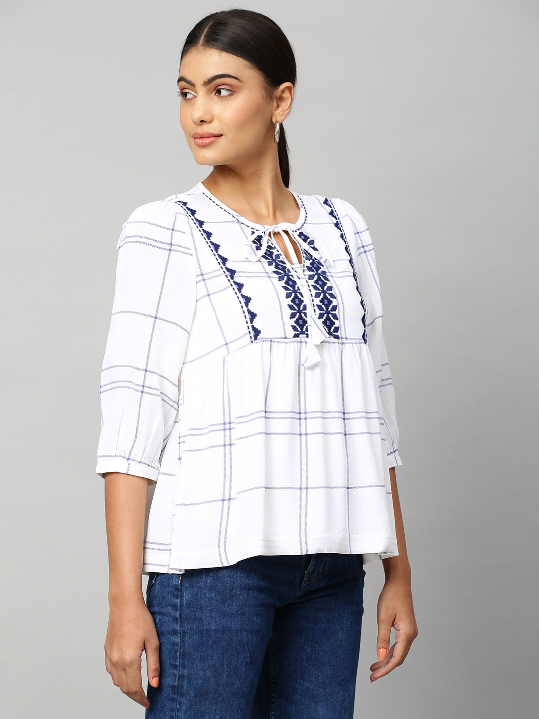 Embroidered Viscose Crepe Top