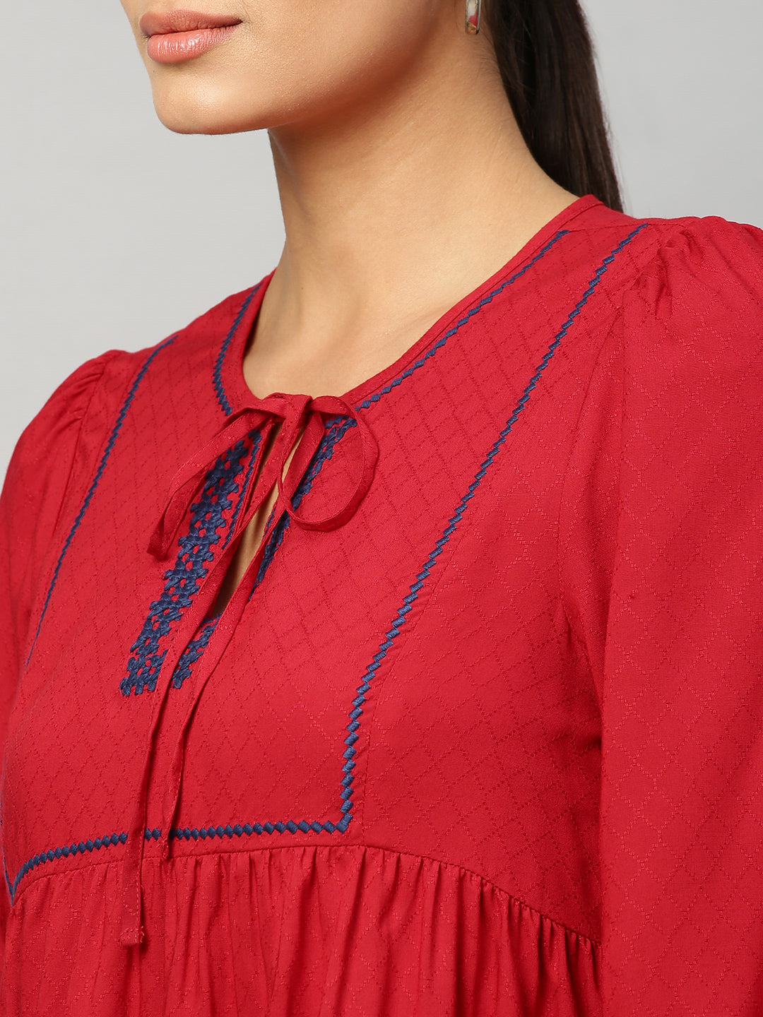Embroidered Viscose Dobby Top