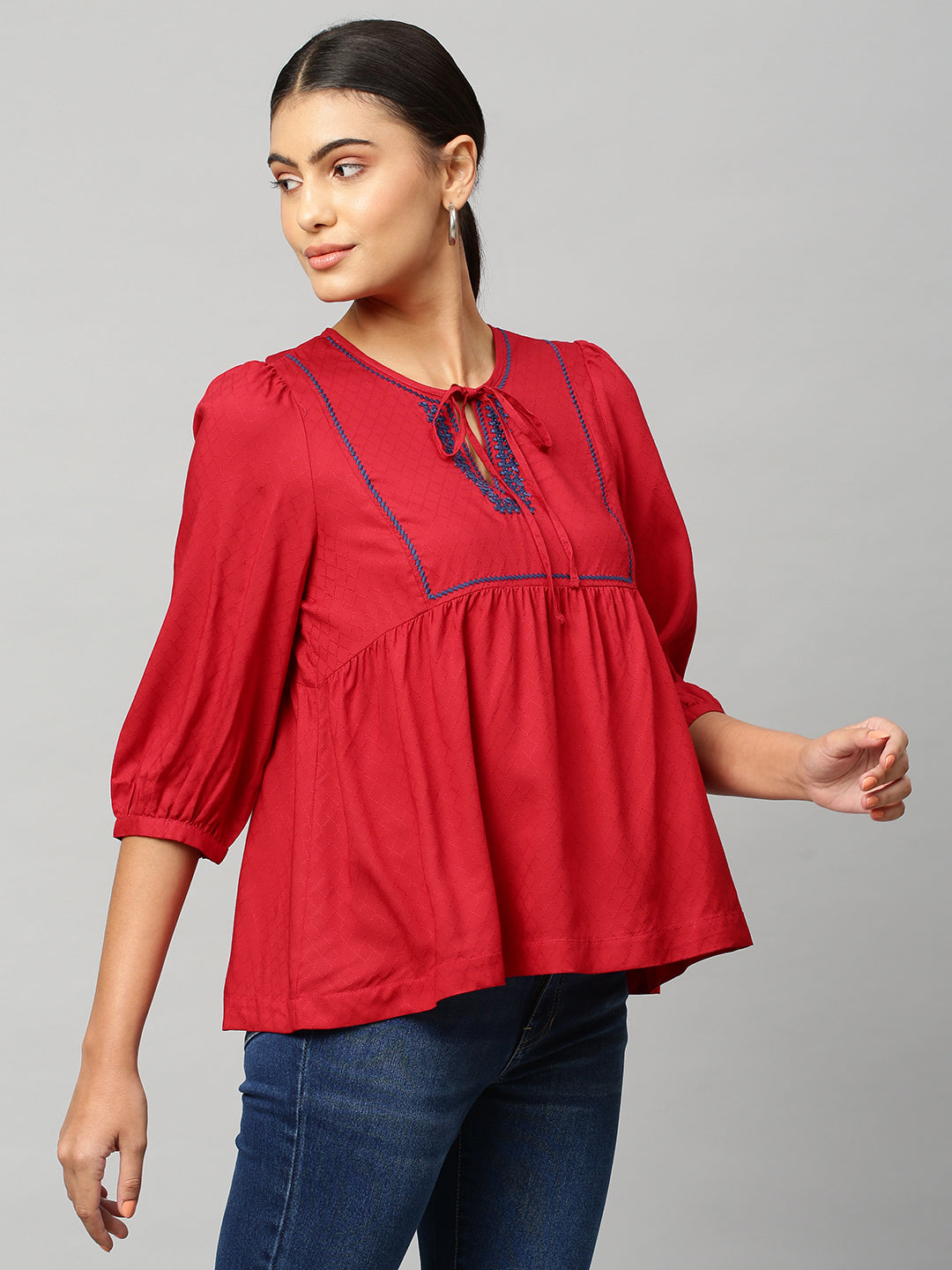 Buy Now Chemistry Embroidered Viscose Dobby Top