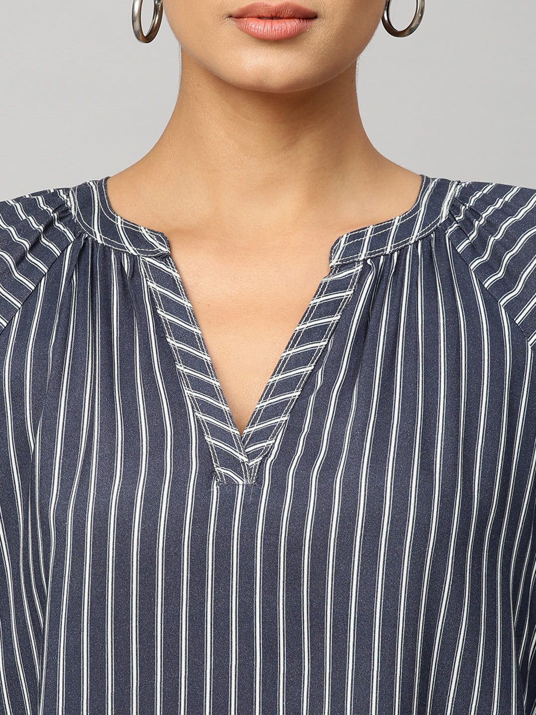 Striped Raglan Sleeve Embroidered Tunic Top