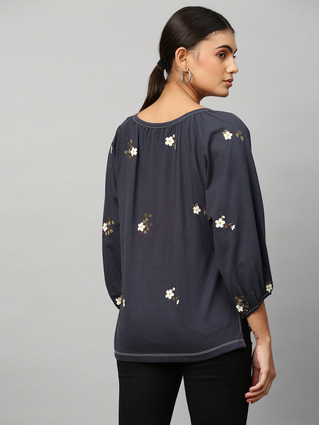 Embroidered Cotton Jersey Raglan Sleeve Top