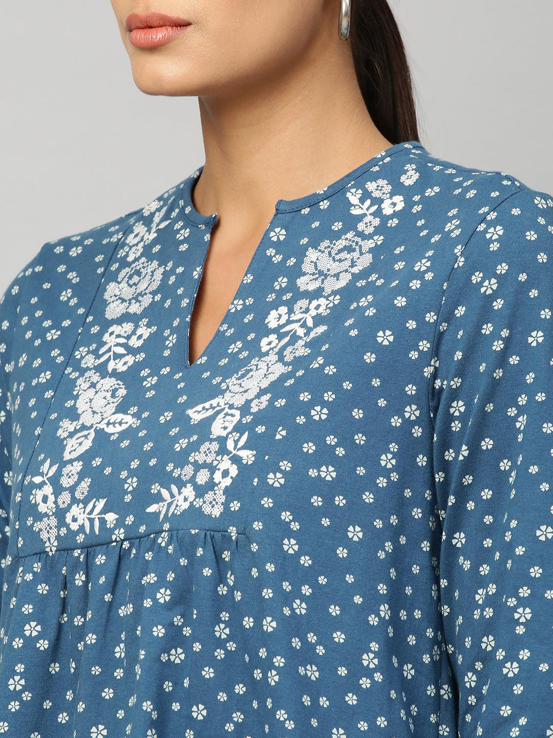 Embroidered Printed Jersey Tunic Top