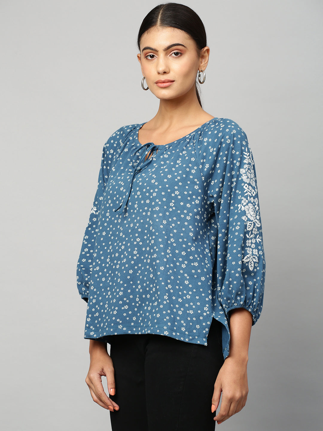 Embroidered Printed Jersey Top