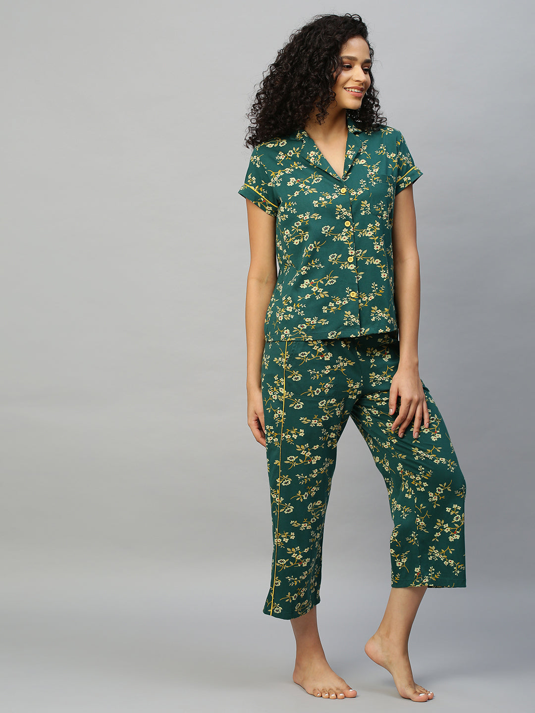 Botanical Printed Cotton Jersey Nightsuit