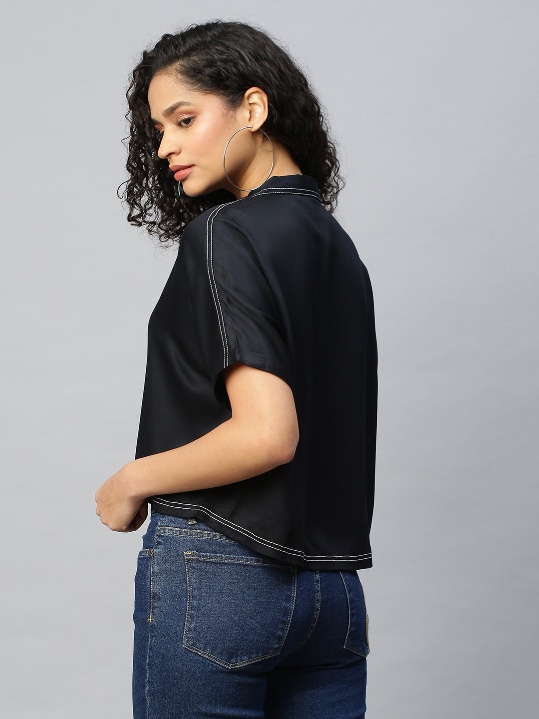 Rayon Twill Oversized Cropped Shirt