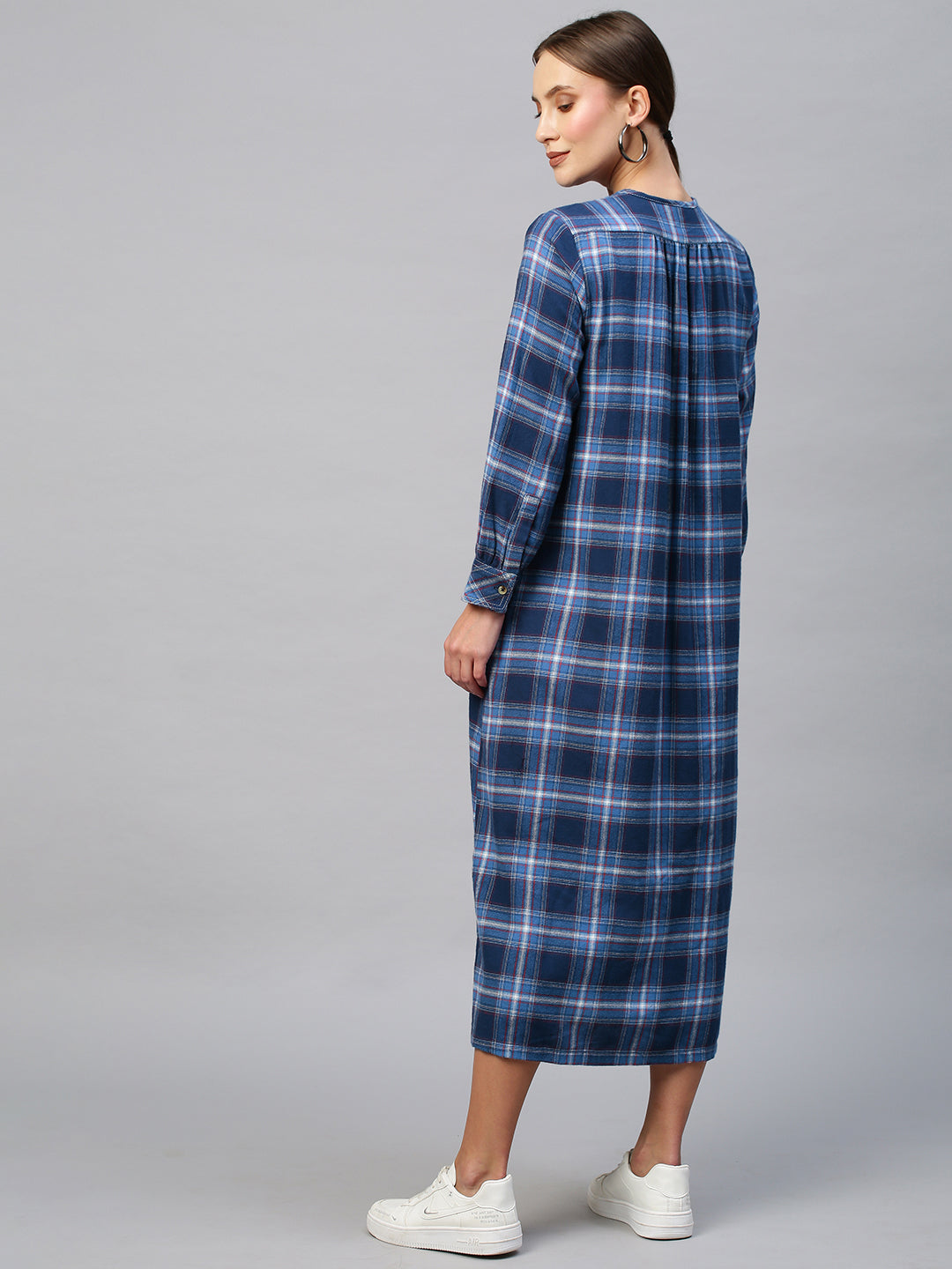 Brushed Flannel Embroidered Pop-Over Tunic Dress