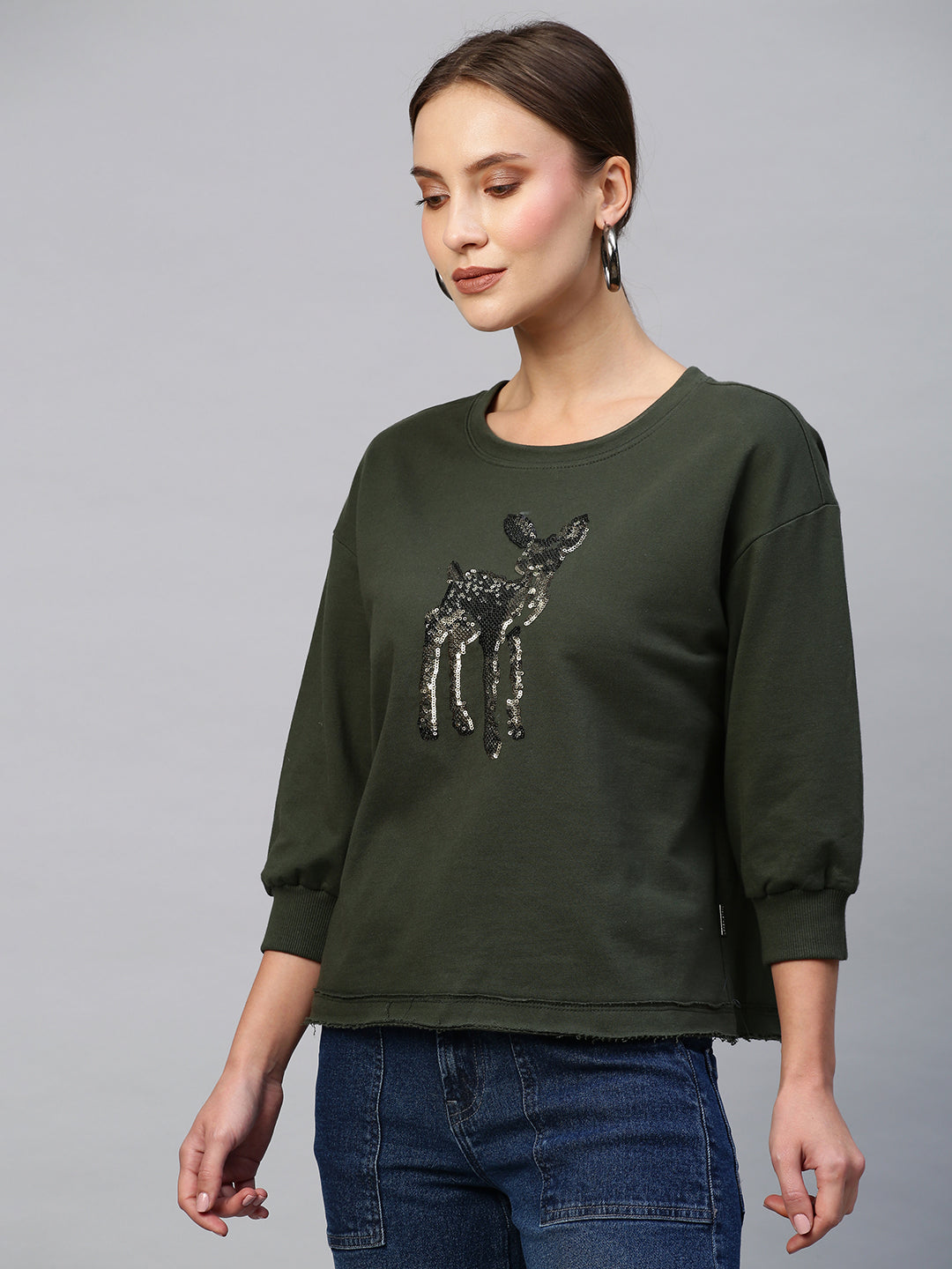 French Terry Sweatshirt With "Love" Sequinned Embroidery